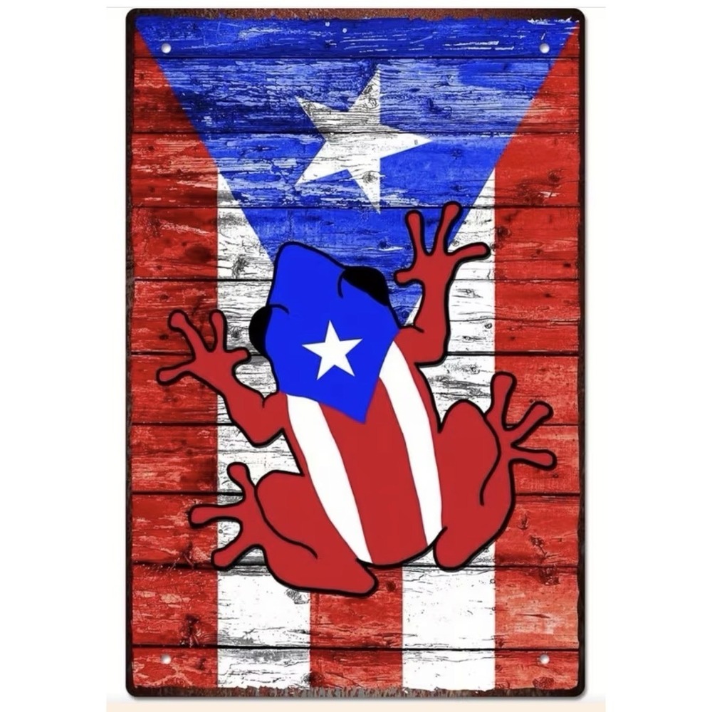 New Metal Puerto Rico Rican Country Flag 8x12 Wall Sign Frog Man Cave Home Decor